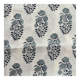 Clay McLaurin Studio Blue and White Tagetes Linen Fabric - 5 Yards For Sale