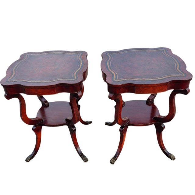 Pair of 1940 Regency Style Leather Top Maple Wood Tables. For Sale - Image 10 of 13