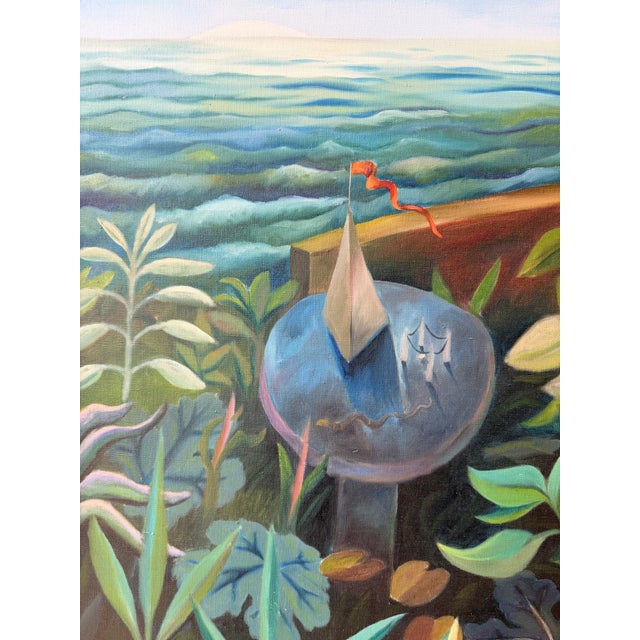 1979 Surrealist Botanical Landscape Oil Painting For Sale - Image 6 of 6