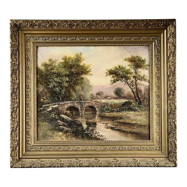 Antique Early 20th Century Oil on Canvas Painting “Spectacle Bridge” Signed Arthur Davis Lower Left For Sale