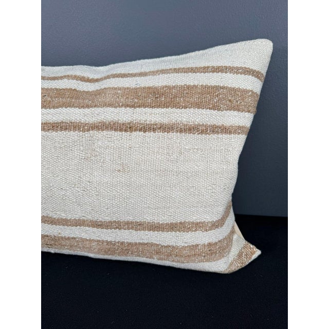 Turkish Hemp Pillow Cushion Natural Beige Brown Pillow Cushion Cover 16" x 24" For Sale - Image 4 of 4