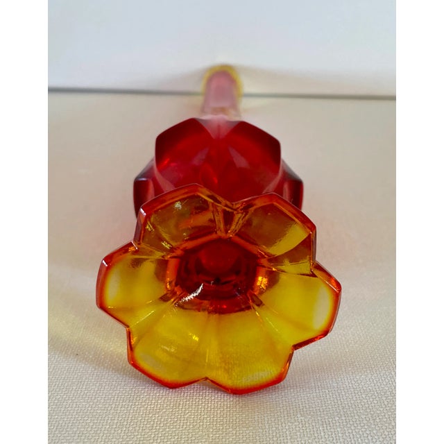 Glass Vintage Mid Century Amberina Viking Swung Glass 6 Petal Pedestal Vase For Sale - Image 7 of 7