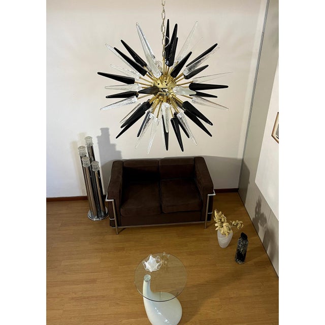 Murano Trasparent and Black Glass Sputnik Chandelier, 1990 For Sale - Image 11 of 18