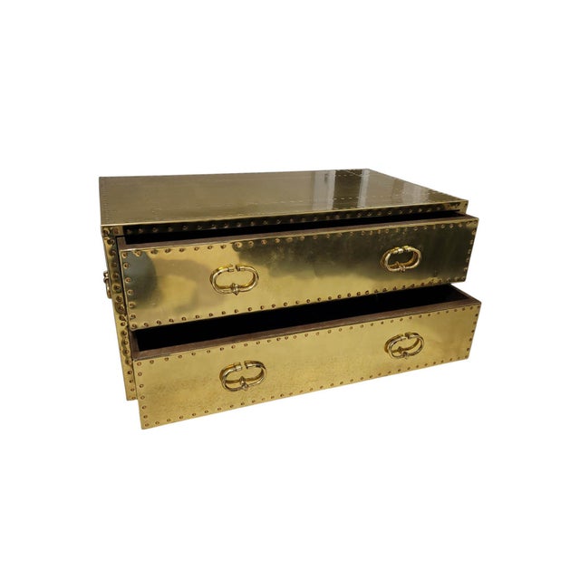 1970s 1970s Brass-Clad Riveted Campaign Trunk Coffee Table / 2-Drawer Chest For Sale - Image 5 of 11