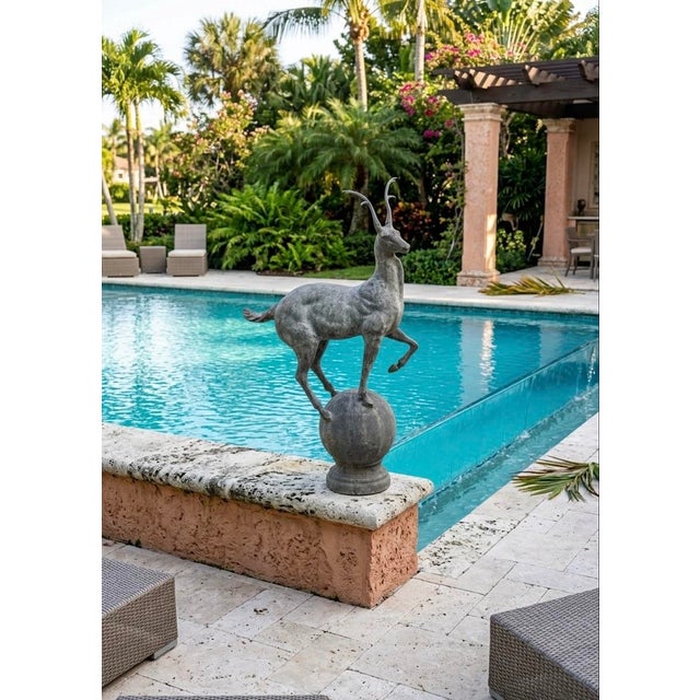 Metal Vintage French Cast Iron Gazelle Garden Statue For Sale - Image 7 of 9