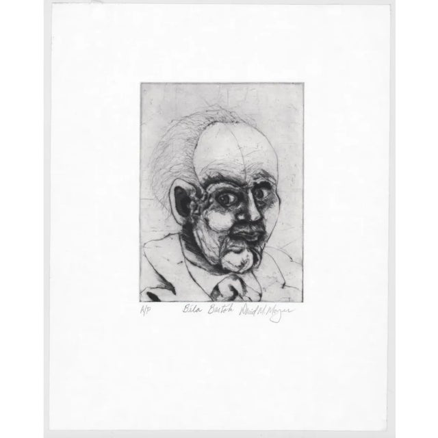 David Moyer portrait etching of Hungarian composer Bela Bartok (1881-1945). Pencil signed and noted as artist's proof.