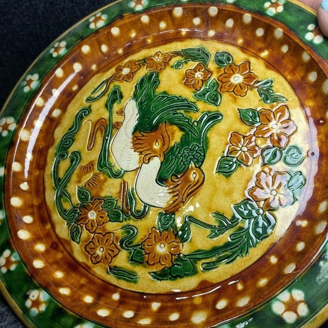 Sancai Glazed Dish With Birds and Floral Motif - Decorative Plate For Sale - Image 4 of 9