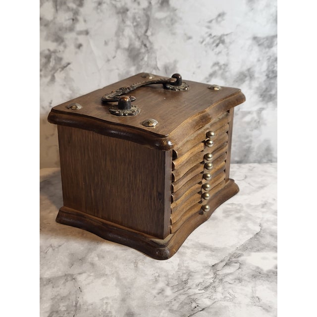 Mid-Century Modern Vintage Wood Cork Coaster Set - 8 Drawer Coasters in Chest For Sale - Image 3 of 17