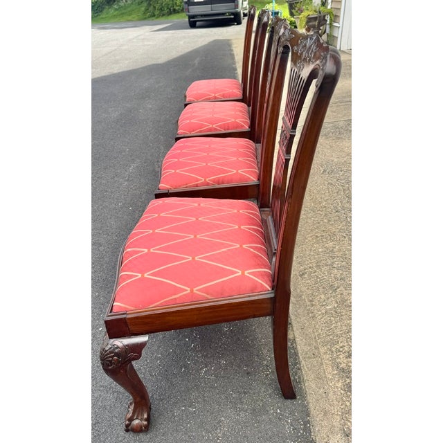 Vintage Mahogany Set of 4 English Chippendale Style Dining Chairs Ball and Claw Feet For Sale - Image 11 of 17
