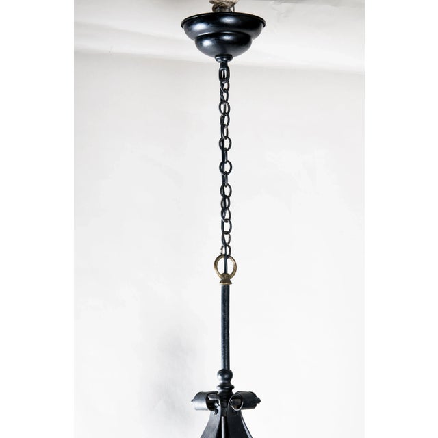 Mission Mid 20th Century Wrought Iron and Colored Glass Jeweled Chandelier For Sale - Image 3 of 7