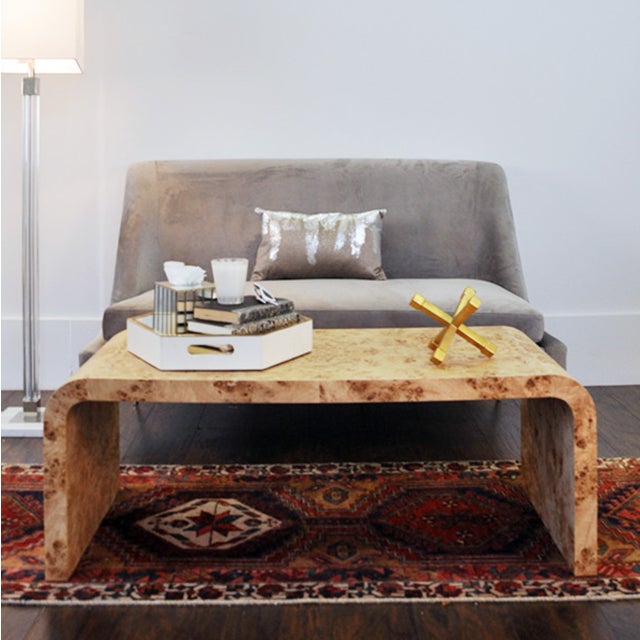 Mid-Century Modern Matthew Izzo Home Newbury Light Burlwood Waterfall Edge Coffee Table For Sale - Image 3 of 7