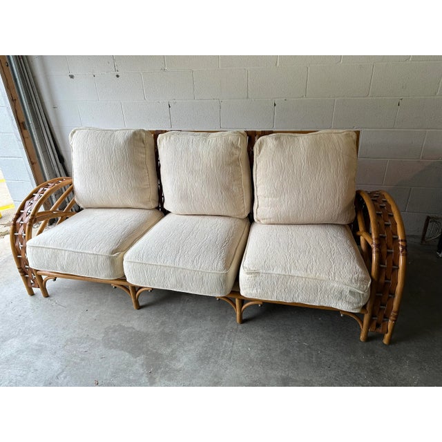 Whitecraft by Woodard Furniture Woven Leather & Rattan Sofa For Sale In Detroit - Image 6 of 8