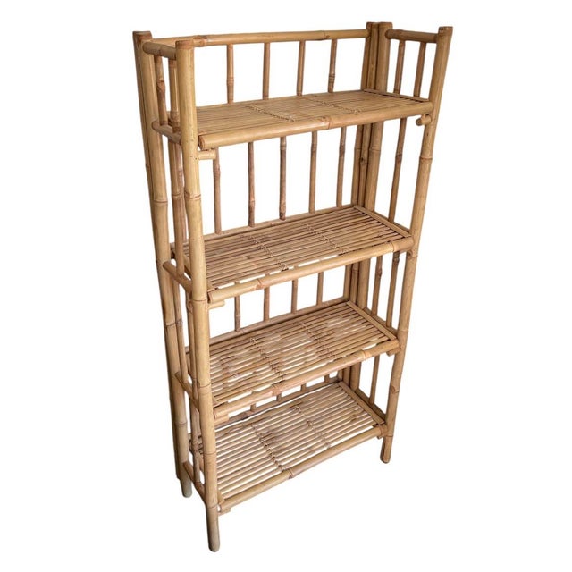 2000 - 2009 Vintage Mid-Century 4-Tier Bamboo Folding Etagere Bookshelf For Sale - Image 5 of 12