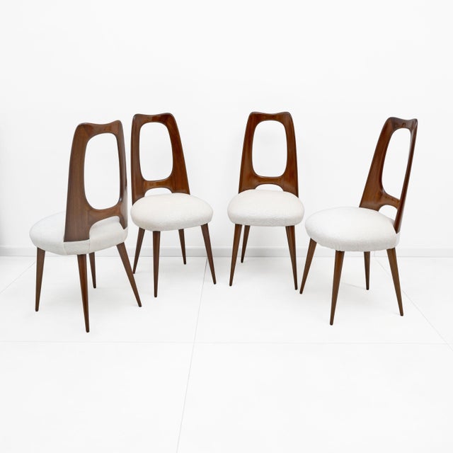 Brown Mid-Century Modern Italian Walnut Dining Chairs, 1950, Set of 4 For Sale - Image 8 of 8