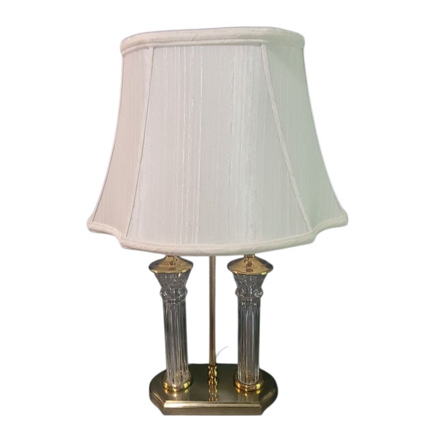 Late 20th Century Crystal & Brass Double Column Waterford Table Lamp With Original Shade For Sale - Image 14 of 14