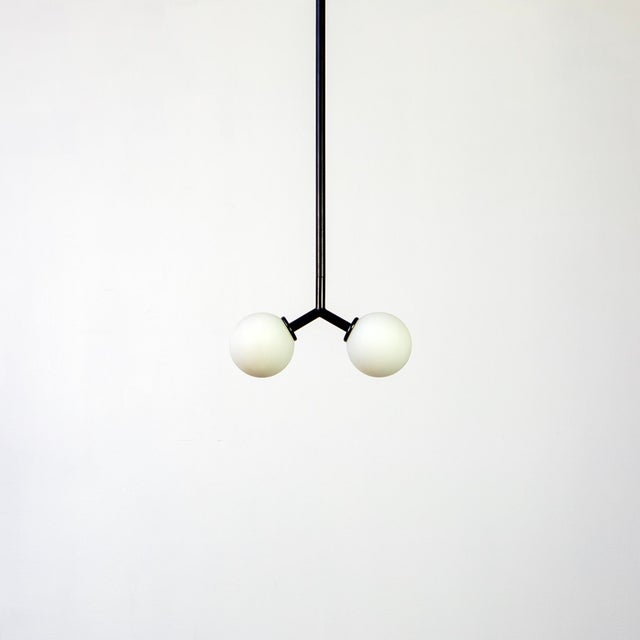 Y Pendant Mini, Black, 29in H, 3 Inch Glass Globes, by Research.Lighting, Modern, Minimal Hanging Light For Sale In New York - Image 6 of 10