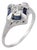 1920s Art Deco Diamond Synthetic Sapphire 18k White Gold Ring, Size 7 For Sale
