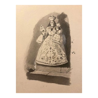 Florisa Cordova - Madonna with Child - Ink and Watercolor - Mid-20th Century For Sale