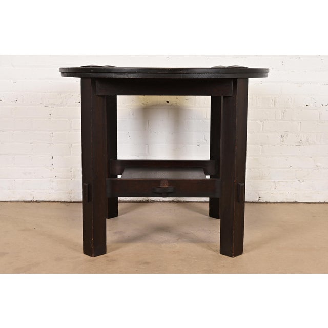 Brown Miller Cabinet Co. Antique Mission Oak Arts & Crafts Center Table or Lamp Table, Circa 1910 For Sale - Image 8 of 10