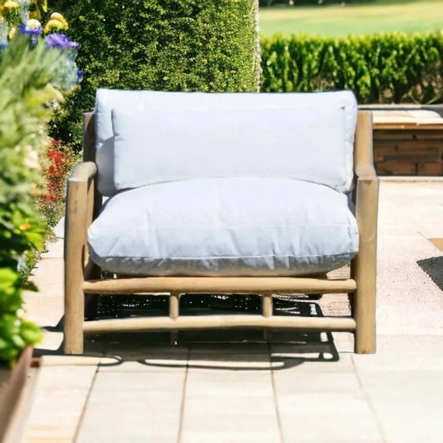 2020s Bali Patio Teak Olefin Cushion Outdoor Lounge Chair by Artesia For Sale - Image 5 of 8