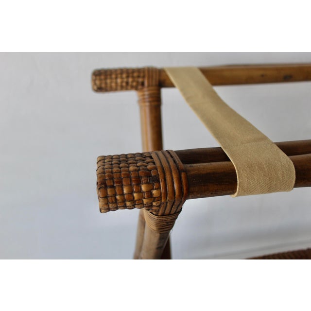 Wood Vintage Bamboo Luggage Rack Stand Willow Reed Details Mid-Century Modern For Sale - Image 7 of 18