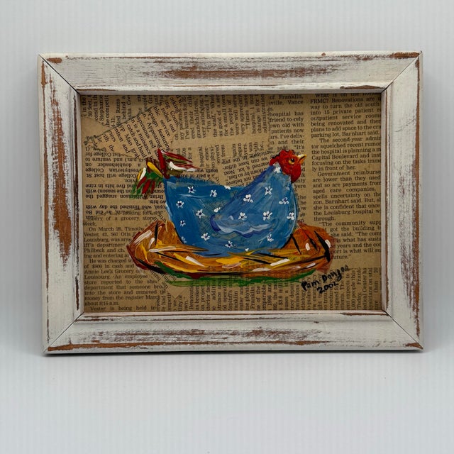 Vintage Farmhouse Chicken Decoupage Framed Paintings - A Trio For Sale - Image 4 of 12