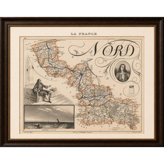 Original antique map of the French department of Nord, published in Paris around 1850 by the French cartographer Alexandre...