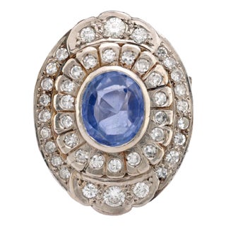 Mid Century Sapphire Diamond 18k White Gold Ring For Sale