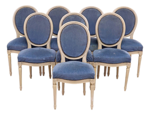 French Louis XVI Style Painted and Upholstered Dining Chairs Set of Eight