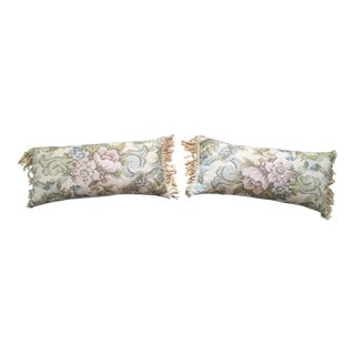 French Floral Tapestry Aubusson Style Buillon Fringe Pillows- a Pair For Sale
