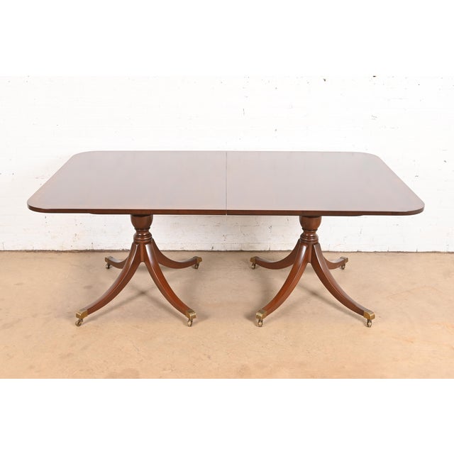 Wood Kittinger Georgian Banded Mahogany Double Pedestal Extension Dining Table, Newly Refinished For Sale - Image 7 of 15