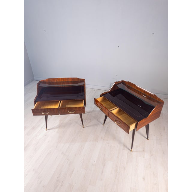 Mid-Century Italian Bedside Tables with Double Glass Tops, 1950s, Set of 2 For Sale - Image 9 of 18