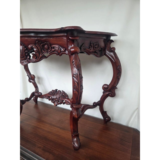 Wood 1970s Victorian Revival Mahogany Carved Pier/Console Table For Sale - Image 7 of 10