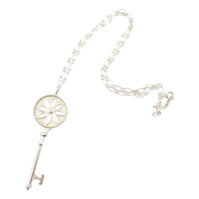 Tiffany & Co 925 Silver Large Daisy Key Pendant With Diamond Necklace For Sale
