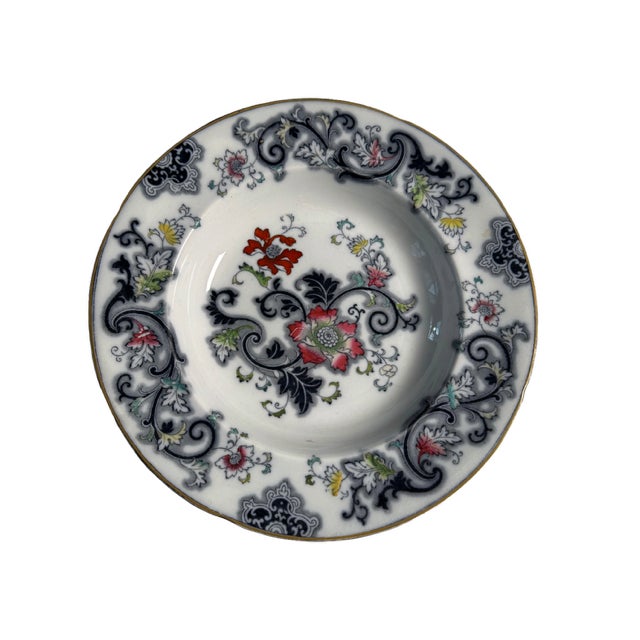 Ceramic Late 19th Century Francis Morley & Co. Vintage Transferware Rimmed Bowls. "Aurora" Pattern. Charcoal/Red. 8 Available For Sale - Image 7 of 12