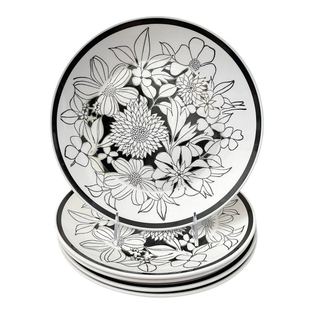 5 Mikasa Bouquet Dinner Plates Cera-Stone A2037 Black White