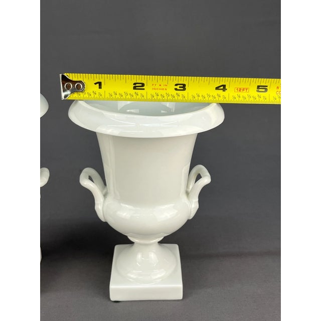 Limoges, France Vintage Ceralene a Raynaud Limoges France White Porcelain 5 3/4" Urn Vases: For Sale - Image 4 of 6