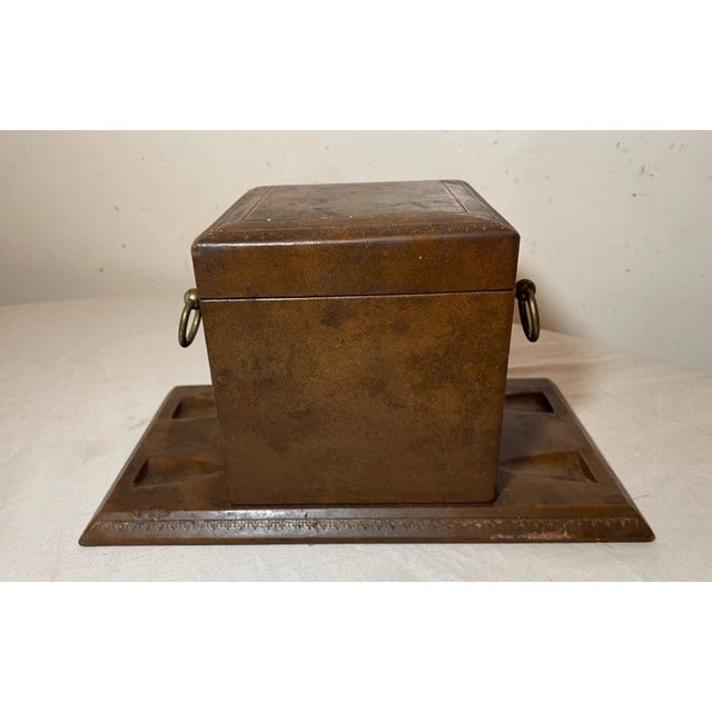 Vintage Italian Brown Leather Wrapped Brass Glass Pipe Tobacco Humidor Box Stand For Sale - Image 4 of 12