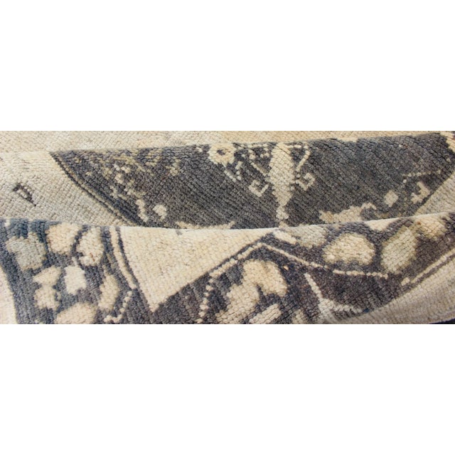 Dark Blue and Cream Turkish Oushak Rug With Tribal Geometric Design For Sale - Image 12 of 13