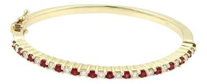 Diamond & Rubies 14k Yellow Gold Oval Shape Hinged Bangle Bracelet