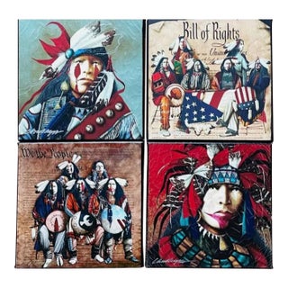 Late 20th Century J. D. Challenger Signed Native American Portraits on Canvas, Set of 4 For Sale