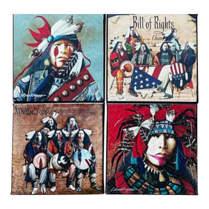 Late 20th Century Signed Jd Challenger Native American Portrait Canvases – Set of 4 Canvasas