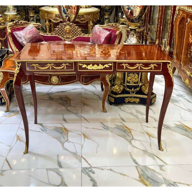 2020s French Style Console Table or Desk – Handcrafted, Brown Finish With Gold Leaf For Sale - Image 5 of 5