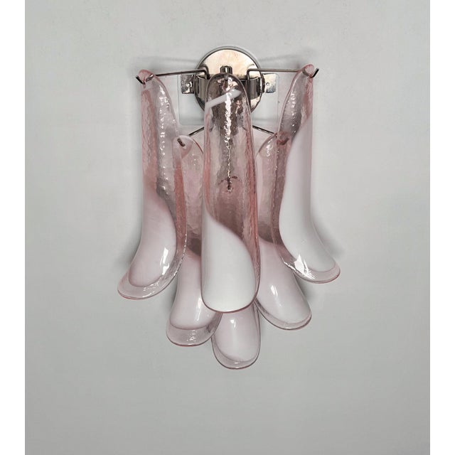 Pink Vintage Italian Murano Wall Lights with Pink Lattimo Glass Petals in the manner of Mazzega, 1990, Set of 2 For Sale - Image 8 of 18