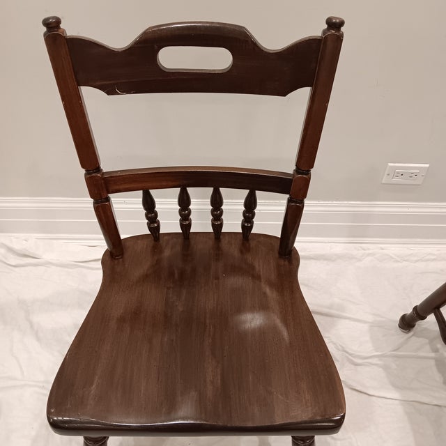 Vintage Children's Windsor Style Solid Wood School Desk Chairs- A Pair For Sale - Image 11 of 12