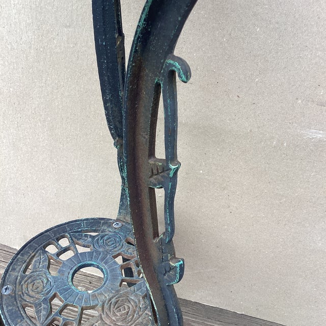 Metal Vintage Art Nouveau Cast Iron Plant Stand With Verdigris Patina For Sale - Image 7 of 12