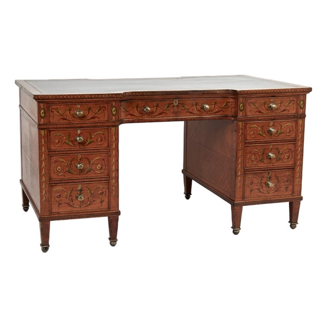 Antique English Adams Style Leather Top Desk For Sale