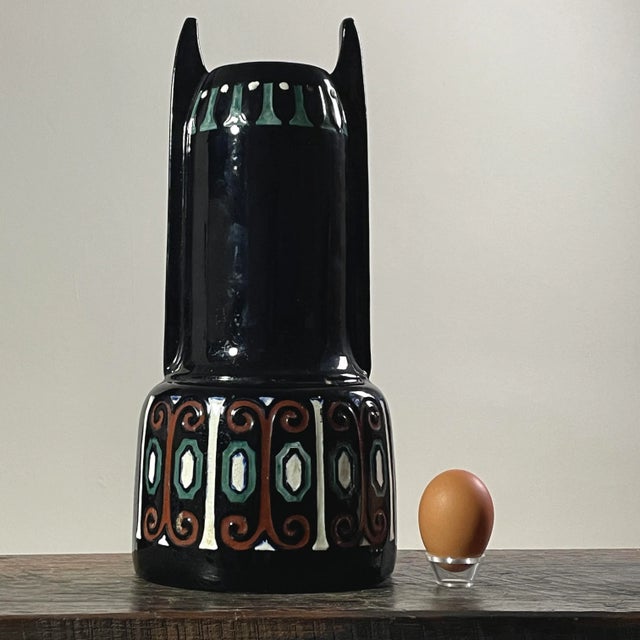 Art Nouveau Antique Austrian Art Nouveau Jugendstil “Osiris” Hand Painted Ceramic Vase, Stamped For Sale - Image 3 of 9