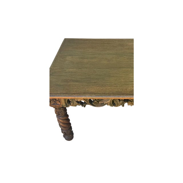 Brown 1920s Vintage Filipino Barley Twist Coffee Table With Intricate Carved Apron For Sale - Image 8 of 14