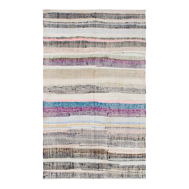 Vintage Turkish Striped Rag Rug - 6`0" X 10`0" For Sale